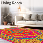 Vibrant Mandala Floral Border Design Rug
