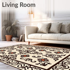 Ornate Floral Pattern Cream Brown Rug