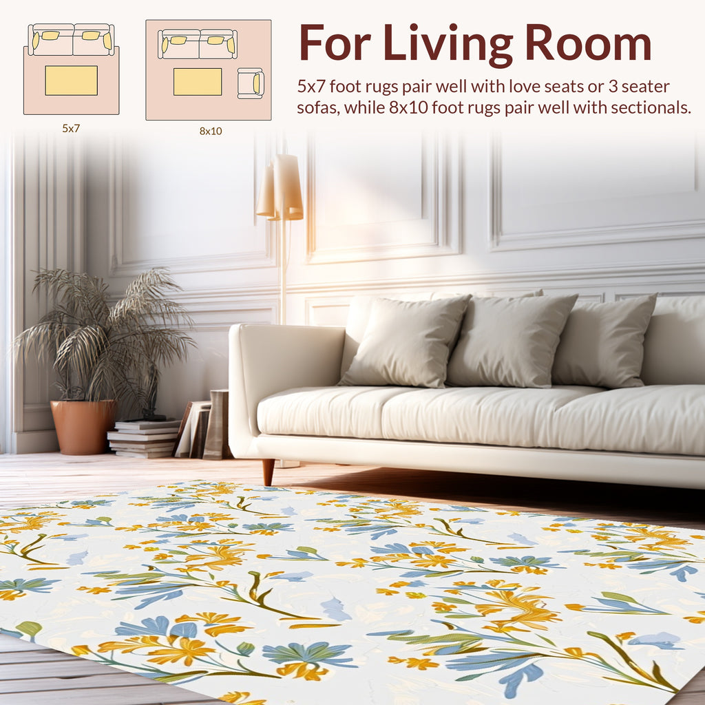 Floral Branches In Yellow And Blue Rug