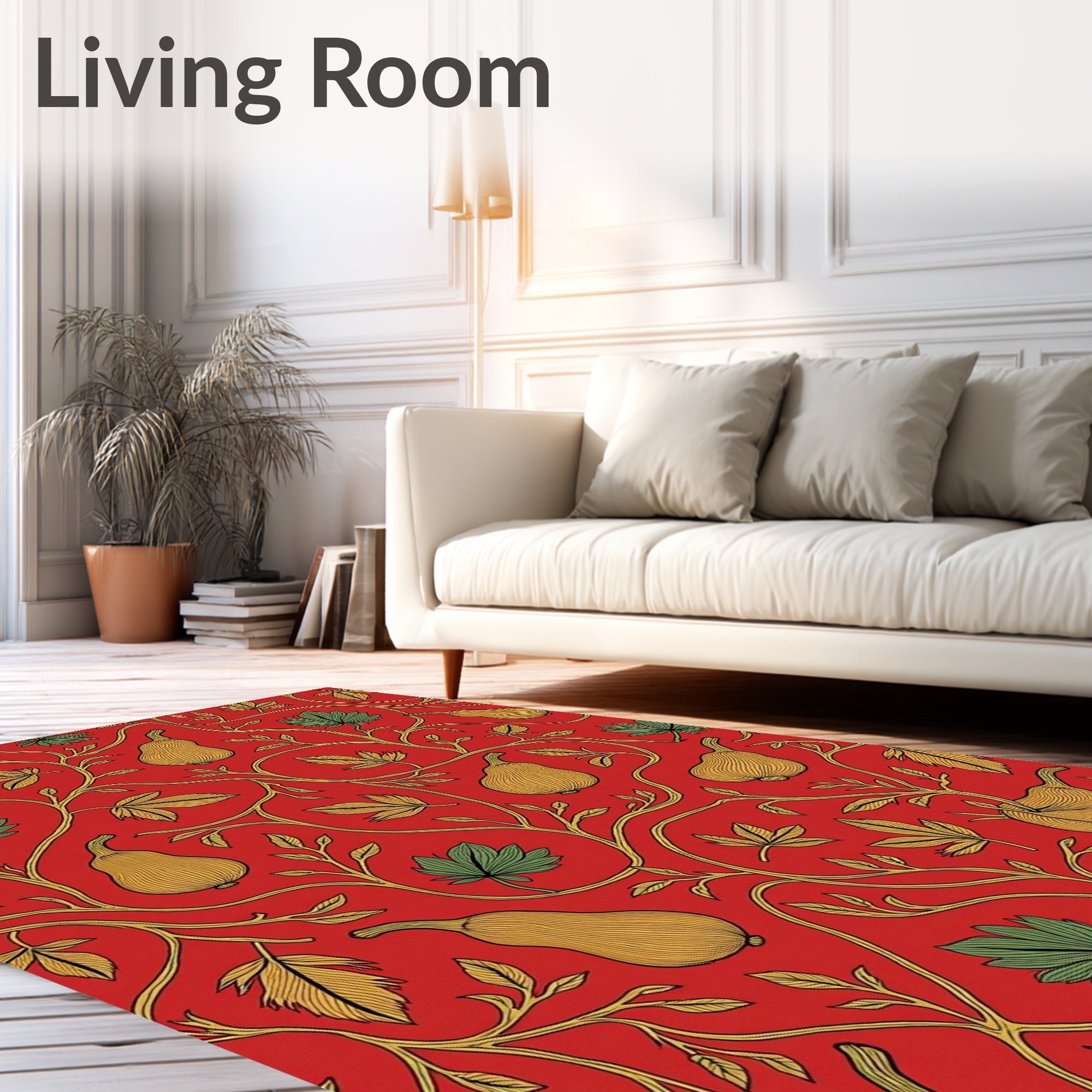 Ornate Pear Vine Botanical Pattern Rug