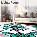 Artistic Teal Black Mandala Pattern Rug