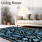 Scattered Teal Floral Botanical Composition Rug