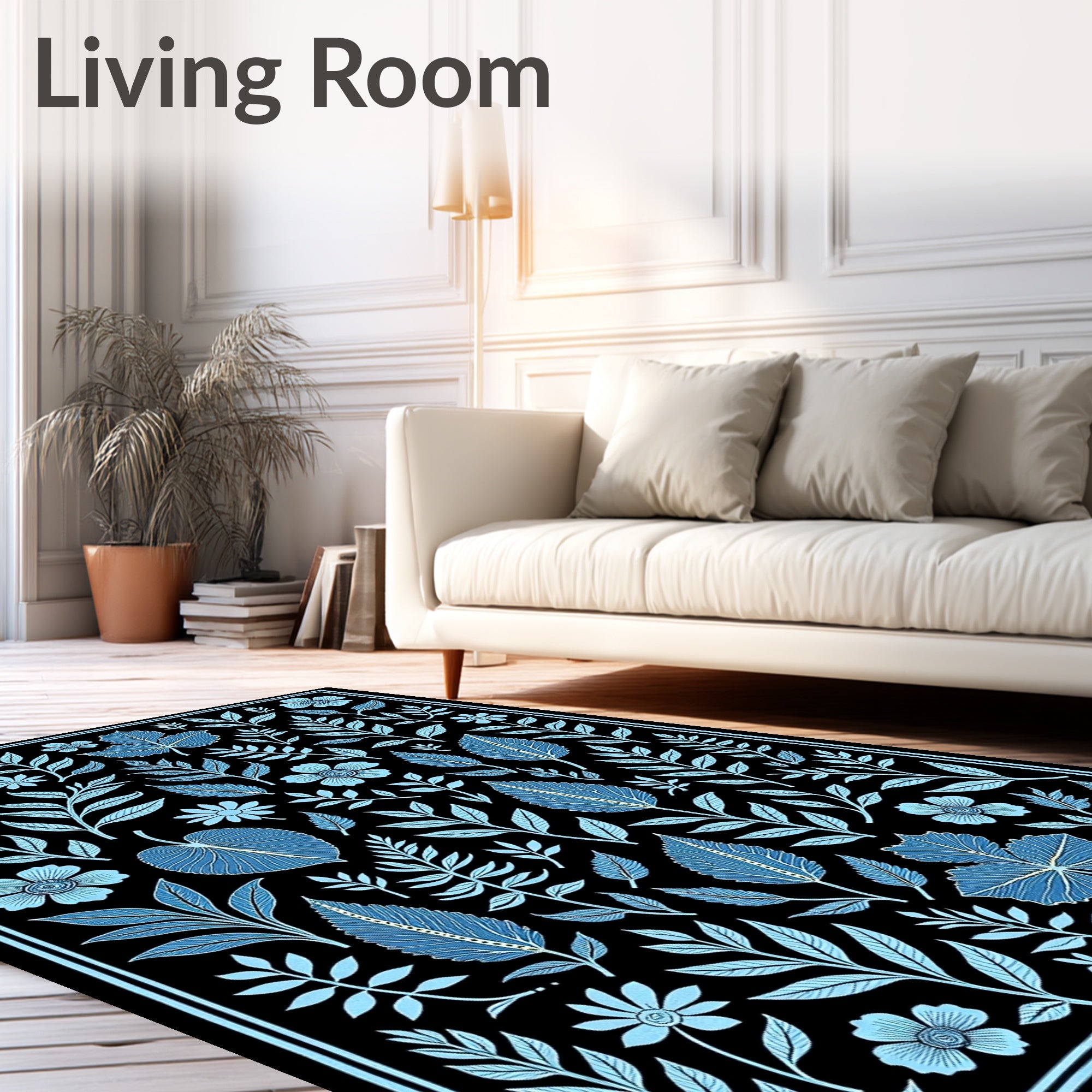Scattered Teal Floral Botanical Composition Rug