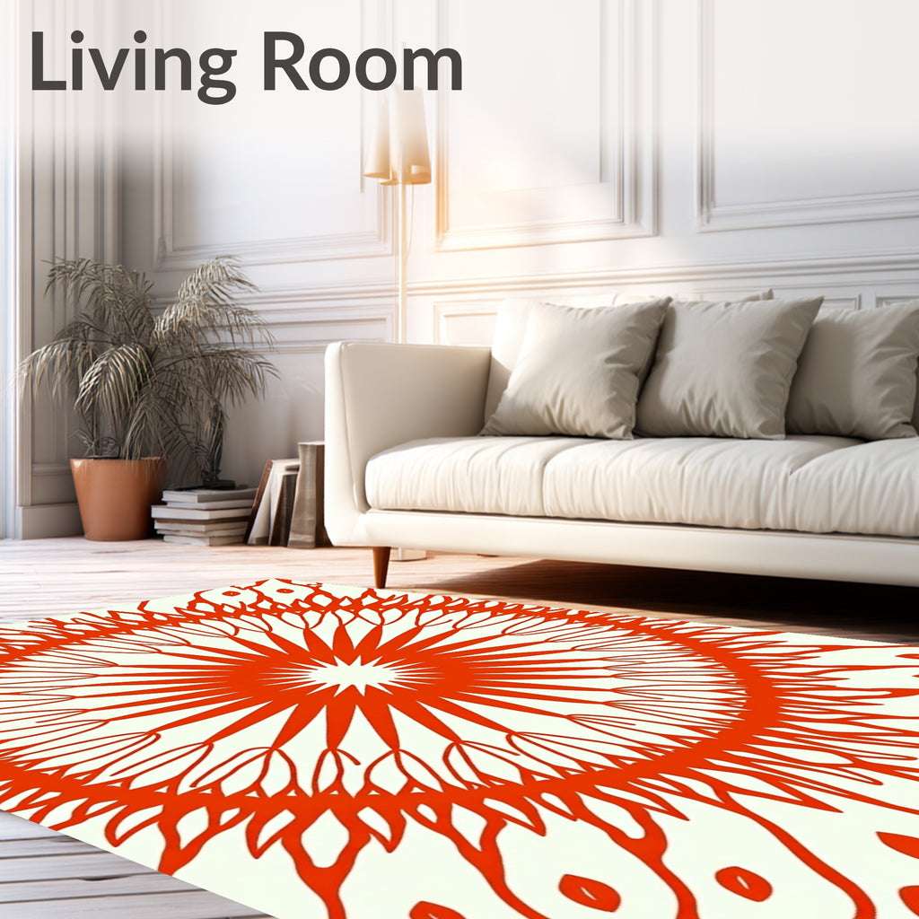 Orange Radial Lace Mandala Pattern Rug