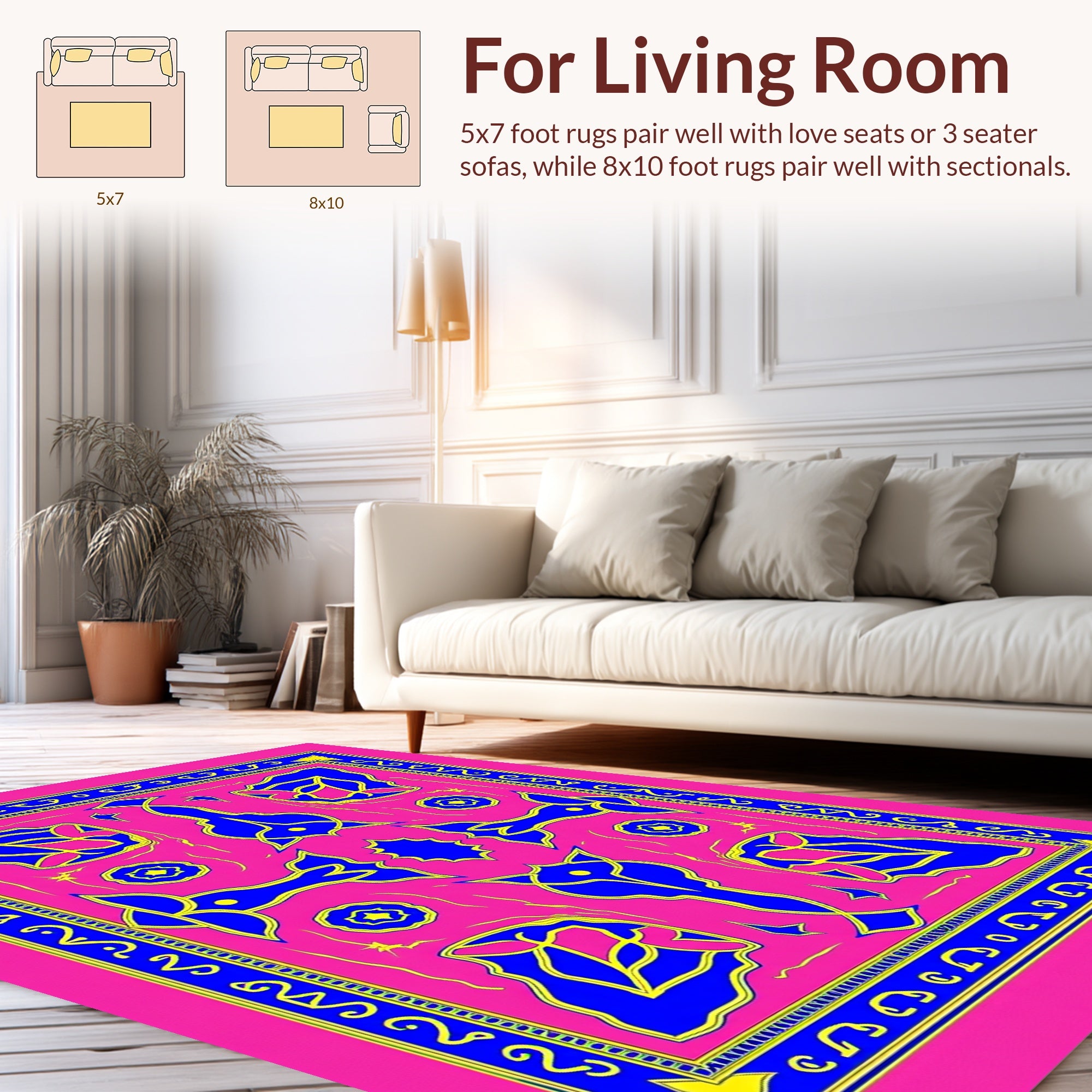 Bright Pink Blue Geometric Floral Pattern Rug