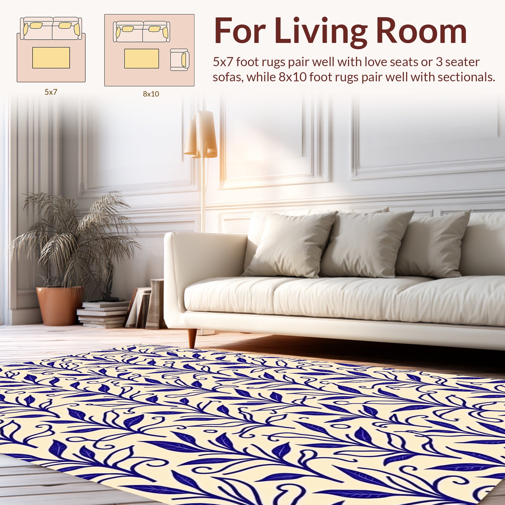 Blue Botanical Vine Pattern Rug
