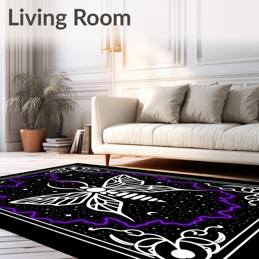 Cosmic Moth With Purple Lightning Border Rug