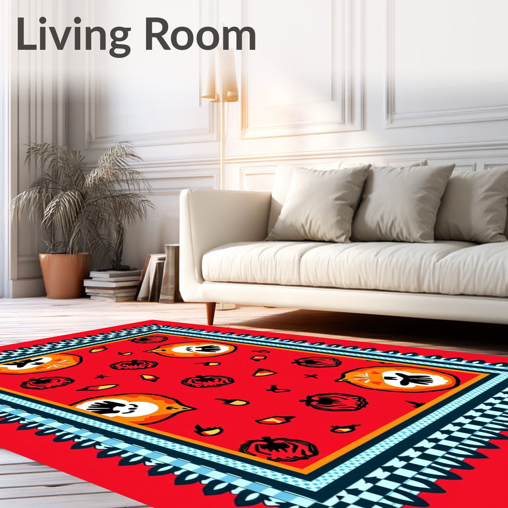 Whimsical Pumpkin Pattern Bordered Rug