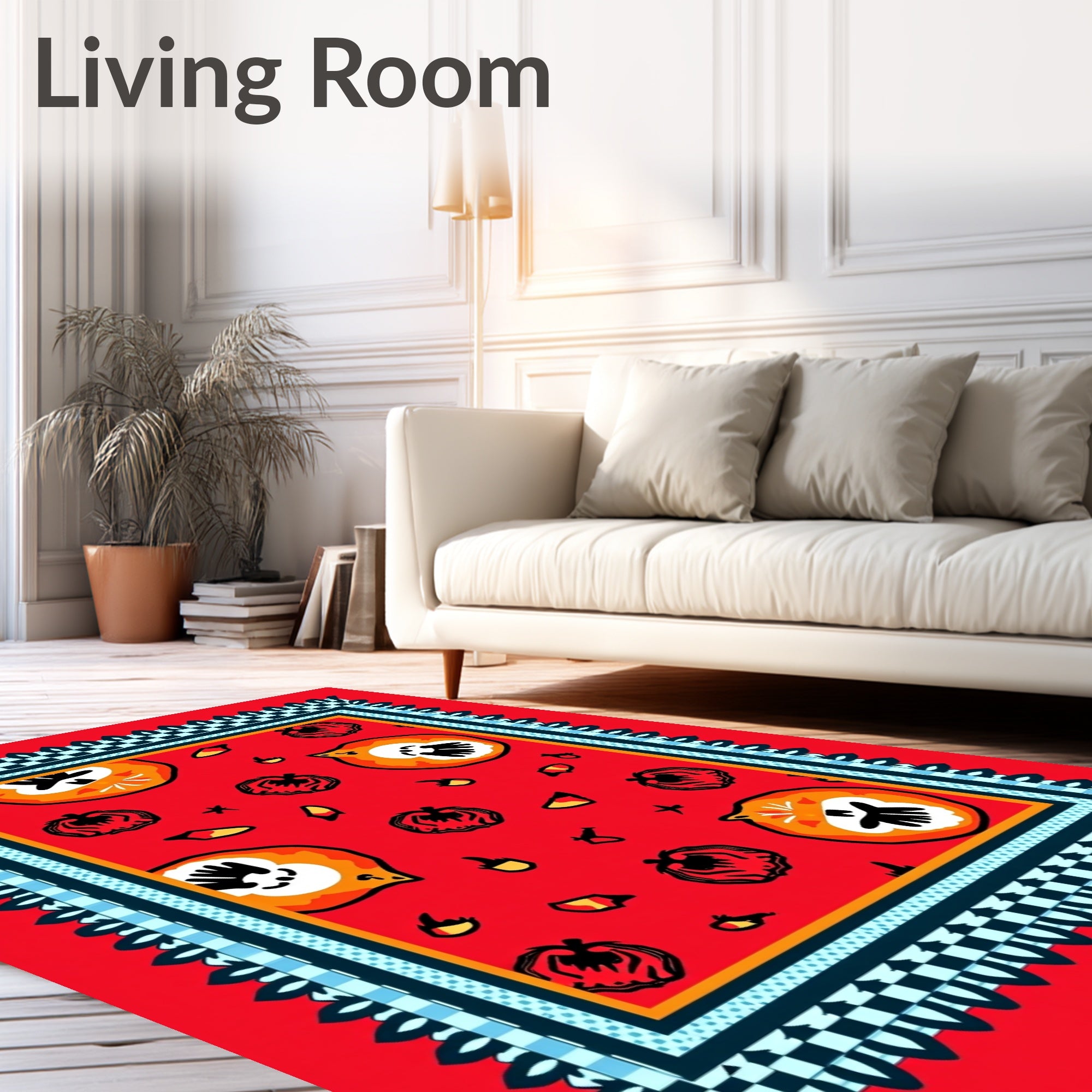 Whimsical Pumpkin Pattern Bordered Rug
