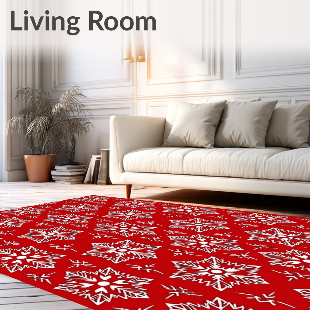 Charming Snowflake Pattern Red White Rug