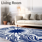 Deep Blue Sunburst Abstract Tribal Rug