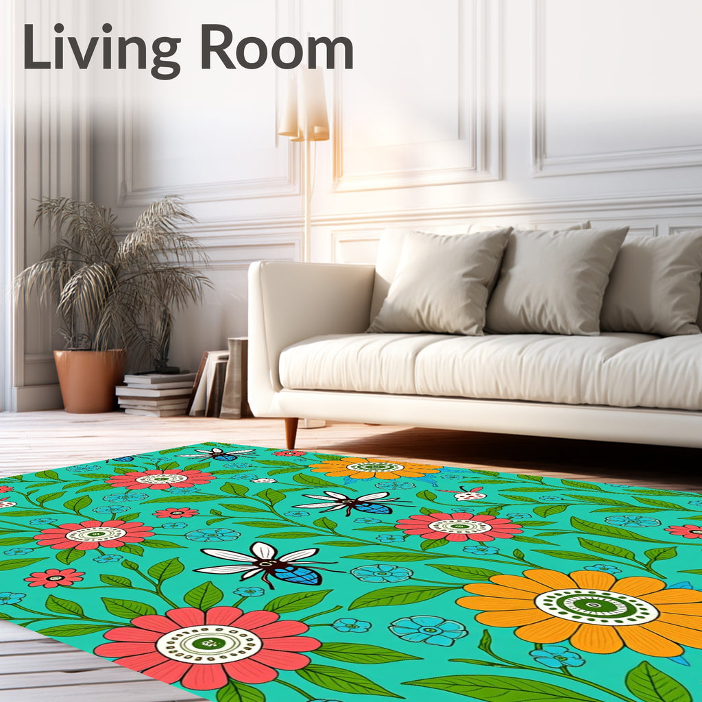 Bold Floral And Insect Pattern Rug