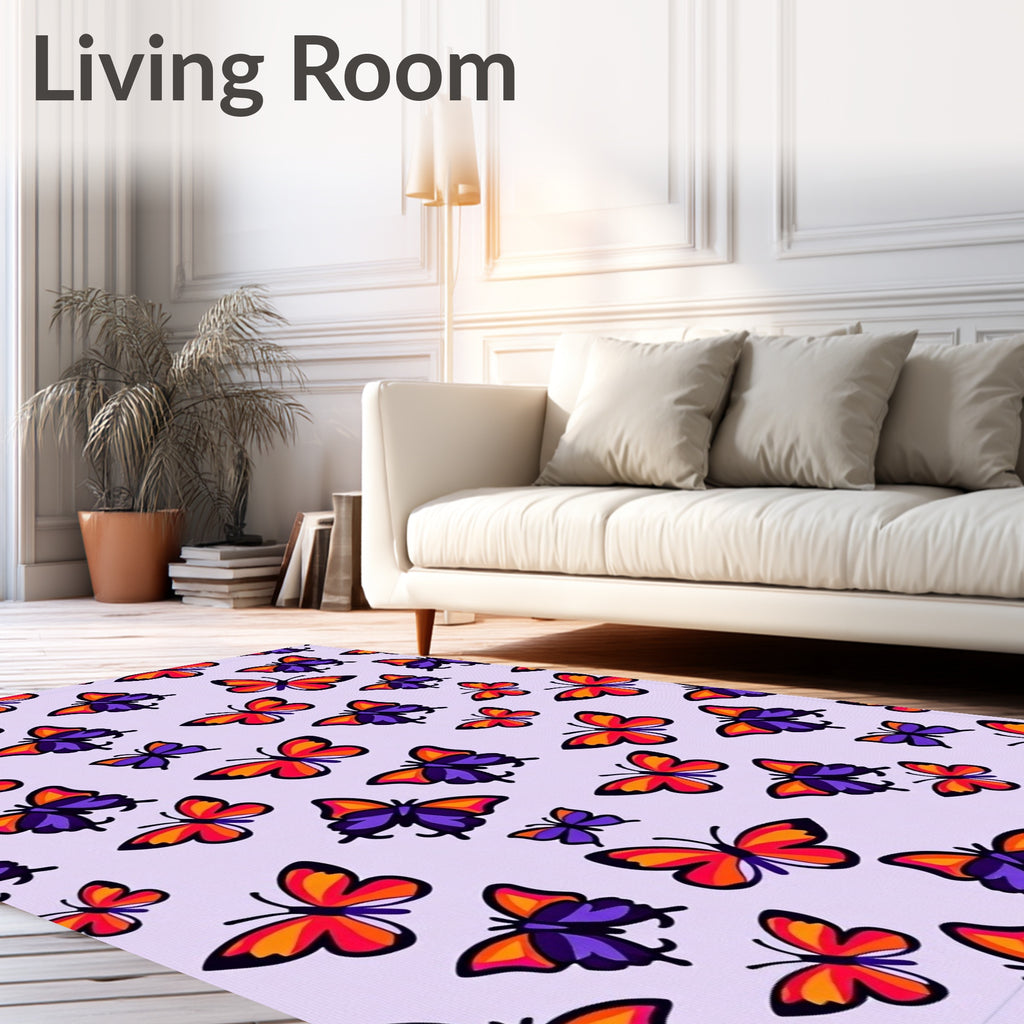 Vibrant Butterfly Patterned Contemporary Rug
