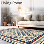Navy Blue Geometric Ivory Tribal Rug