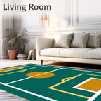 Green And Yellow Geometric Court Pattern Rug