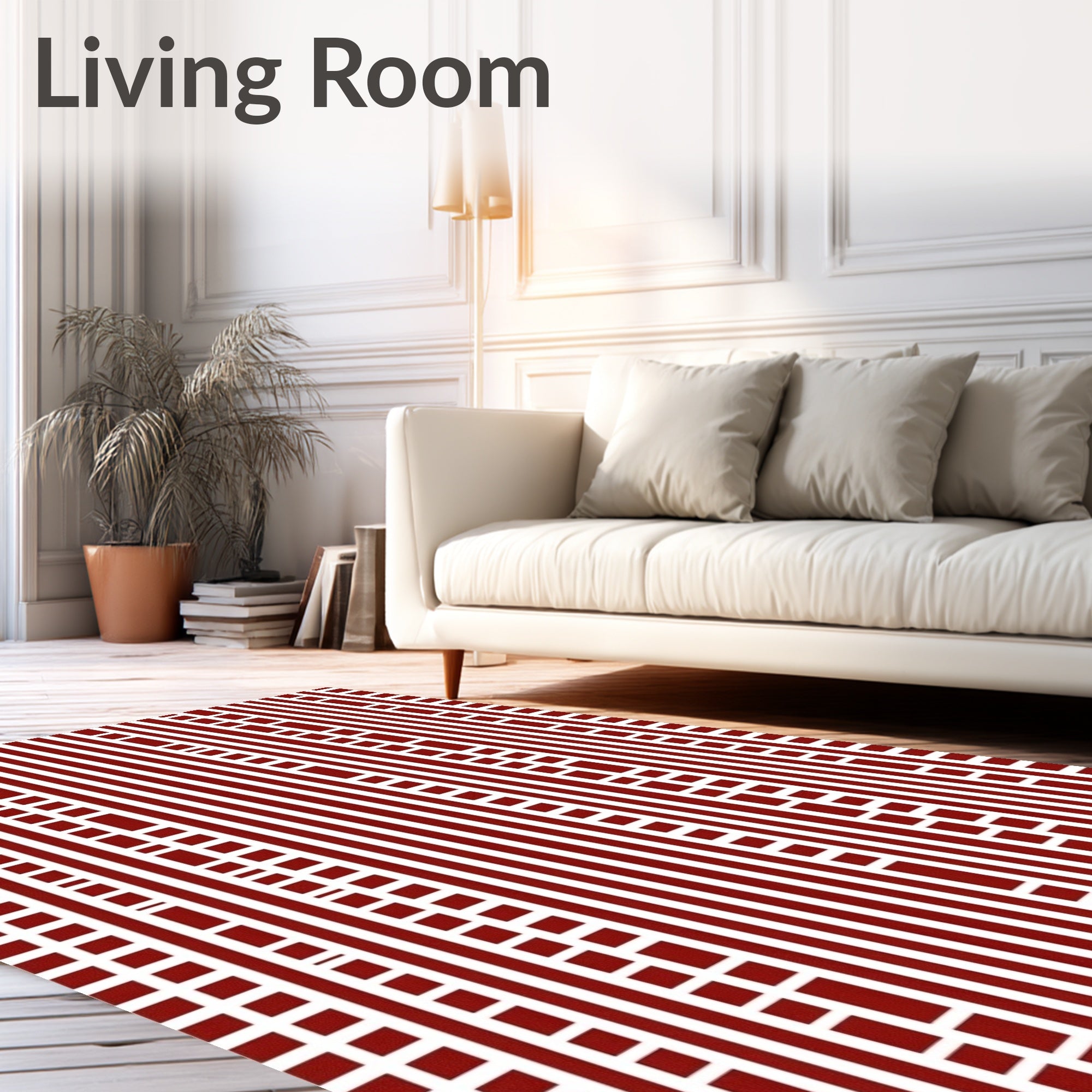 Abstract Red White Vertical Lines Pattern Rug