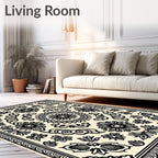 Mandala Floral Black Cream Design Rug