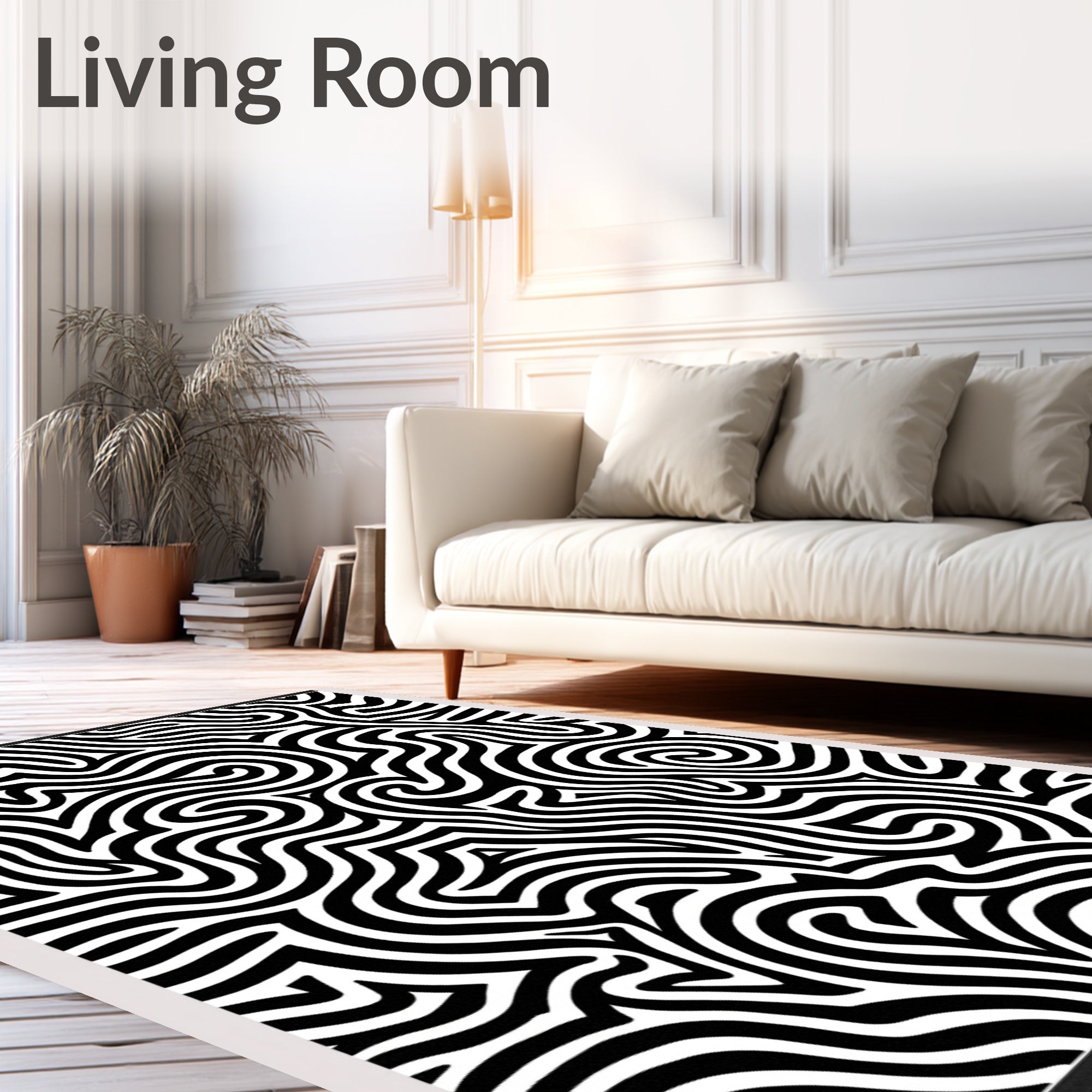 Abstract Black White Stripe Pattern Rug