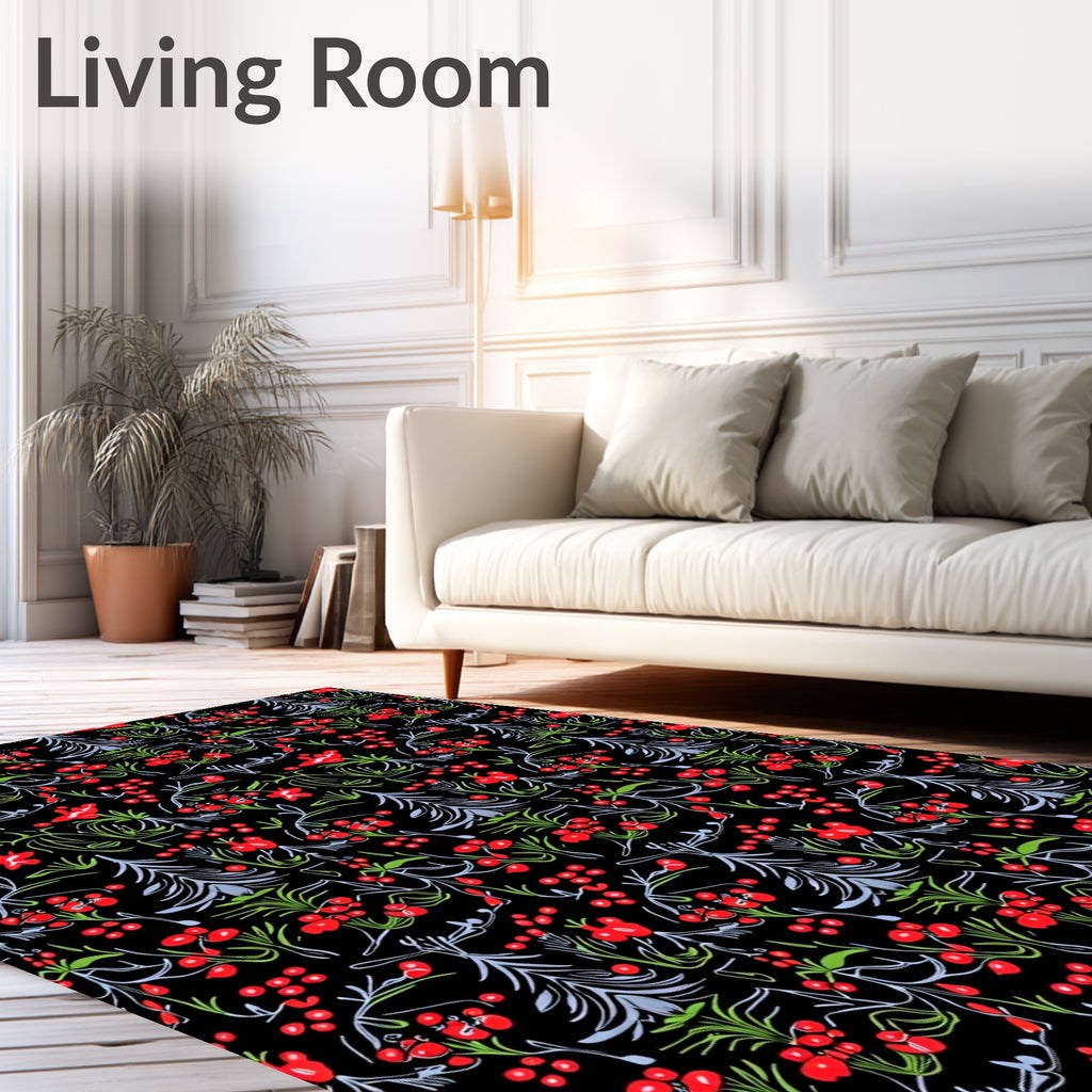 Red Berry Evergreen Folk Pattern Rug