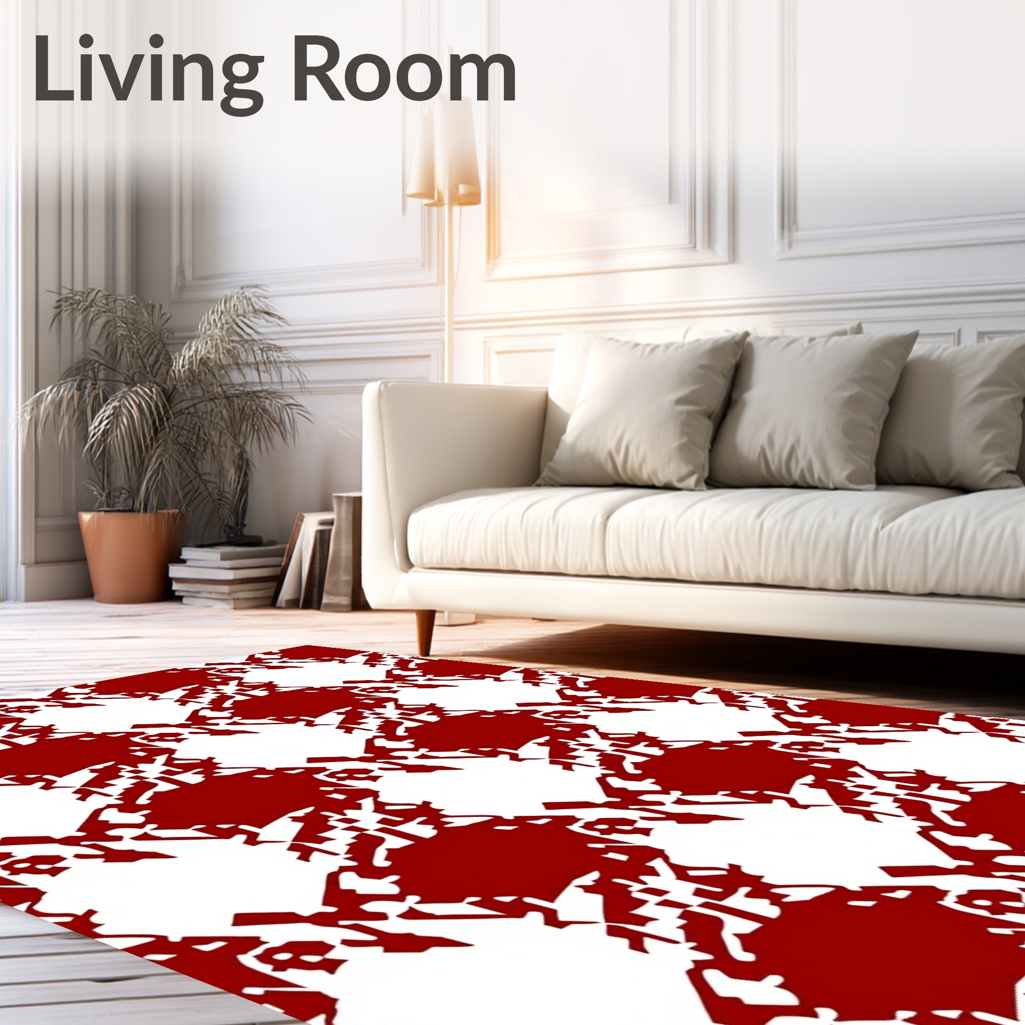 Abstract Diamond Red White Pattern Rug