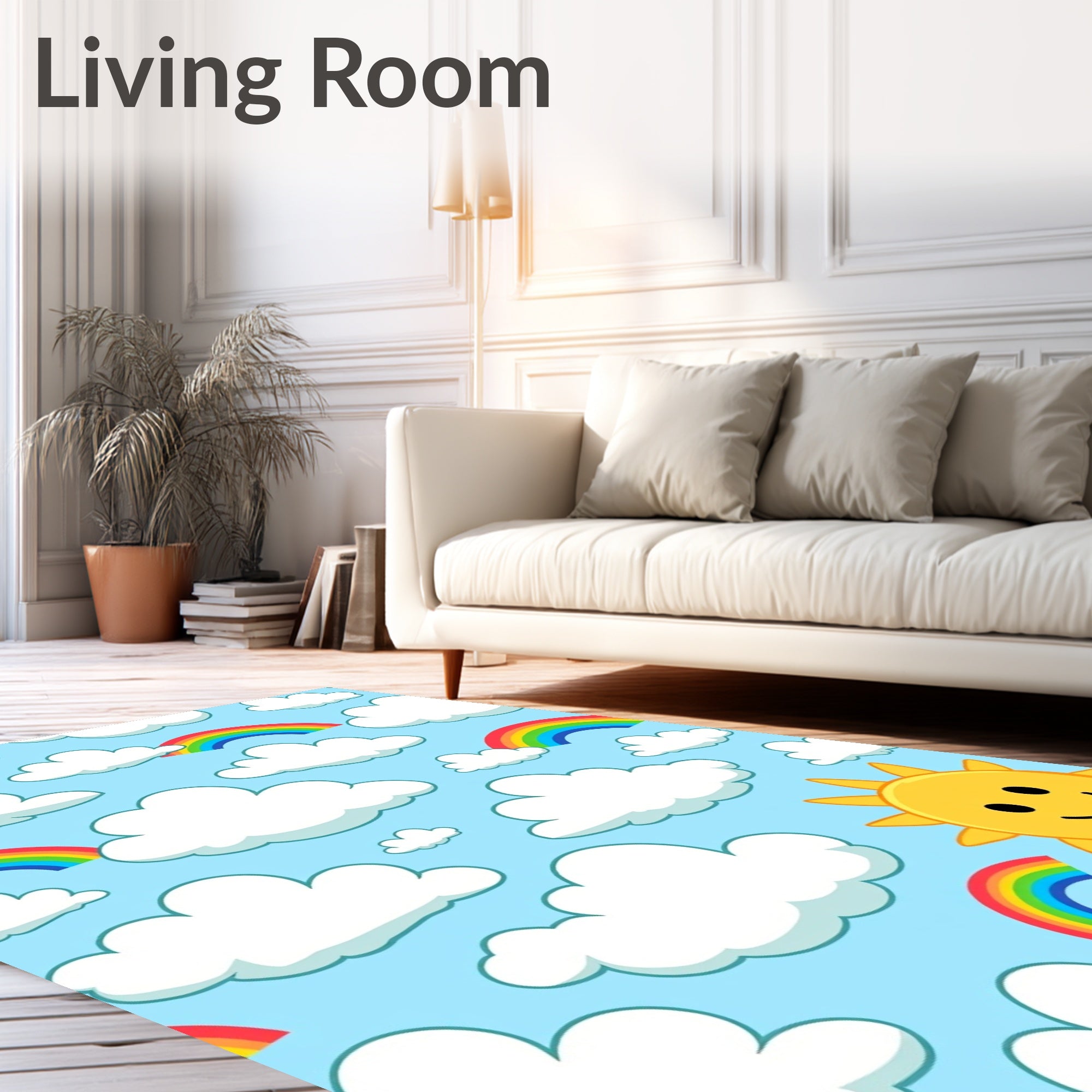 Happy Sun Rainbow Sky Pattern Rug