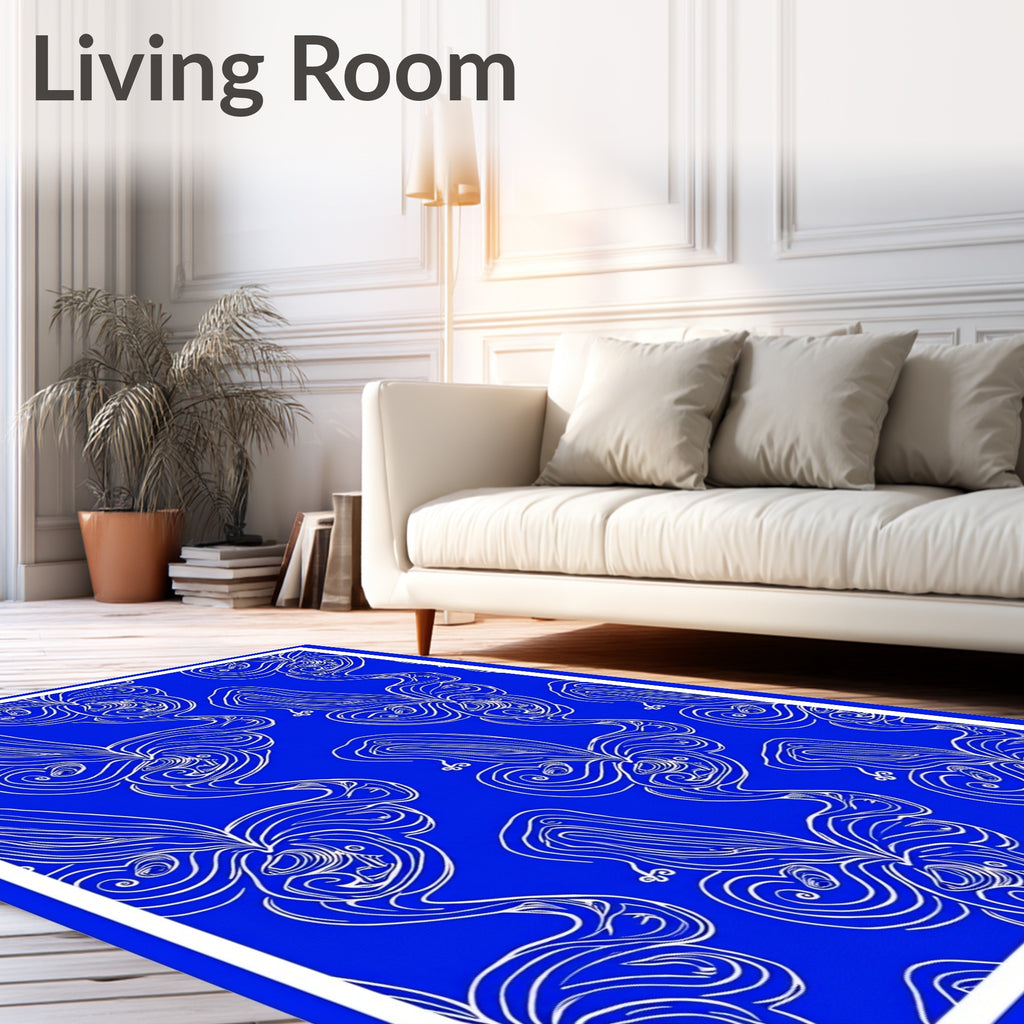 Abstract Blue Swirls Line Art Rug
