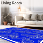 Abstract Blue Swirls Line Art Rug