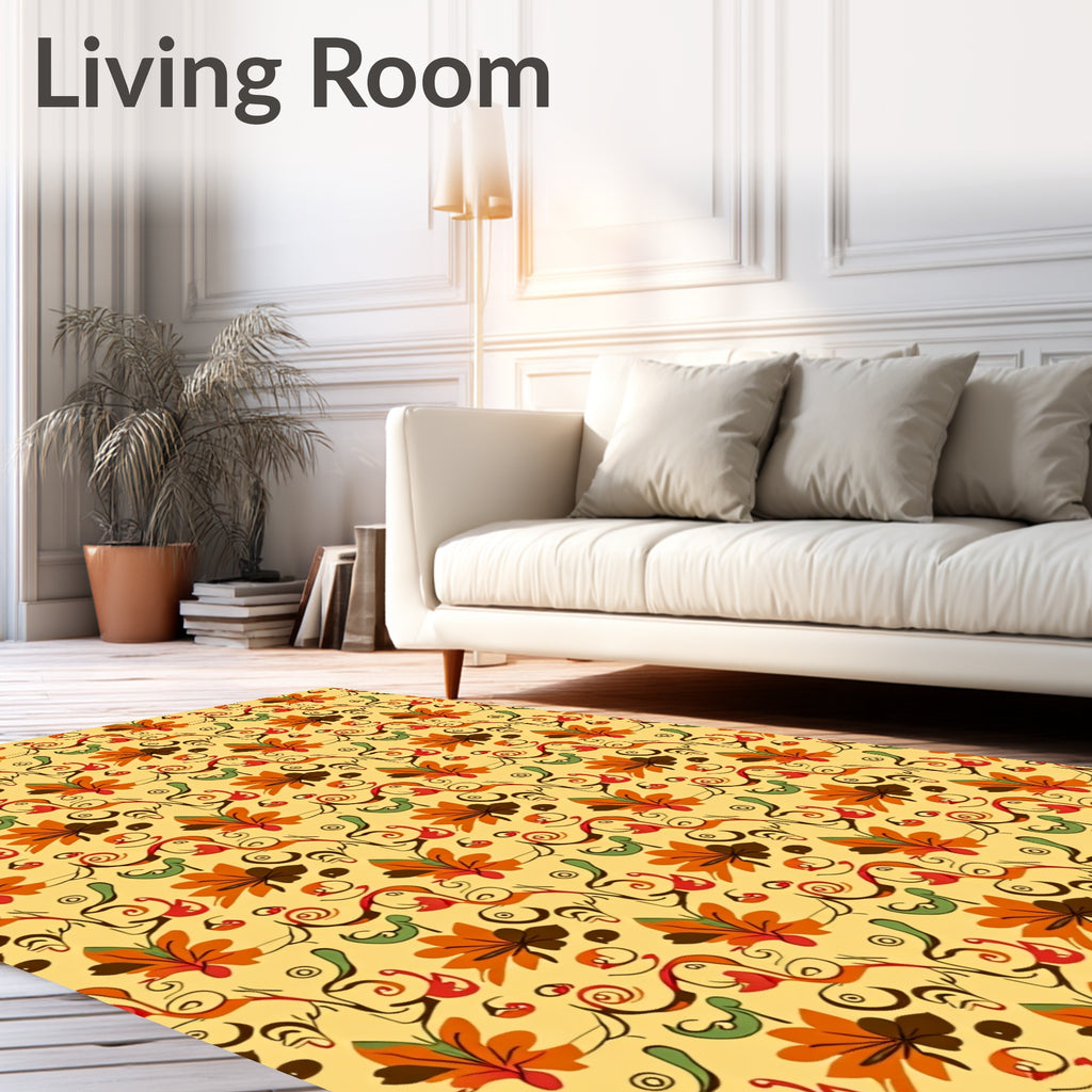 Rustic Autumn Floral Swirl Pattern Rug