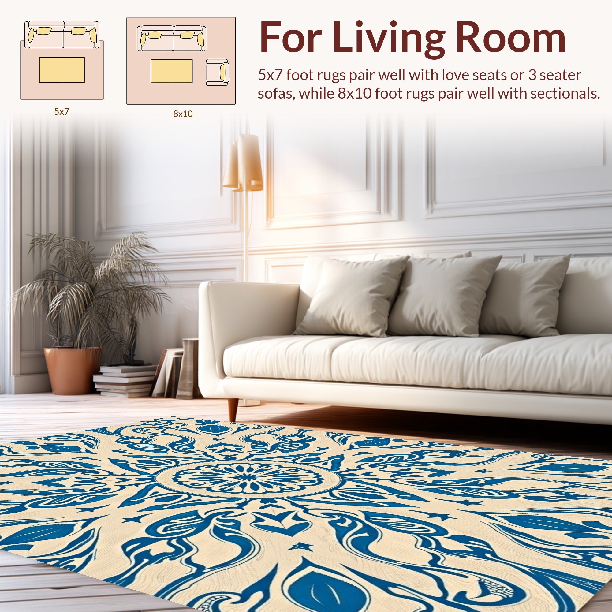 Blue Cream Intricate Mandala Design Rug