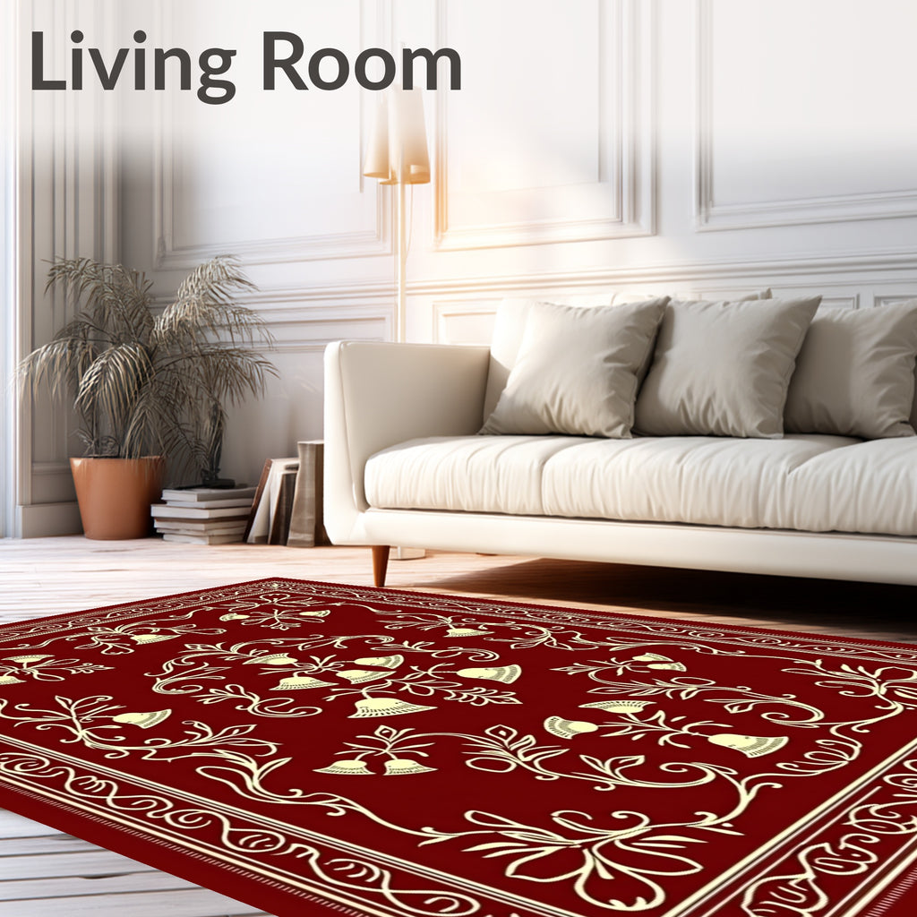 Elegant Red Floral Scrollwork Pattern Rug