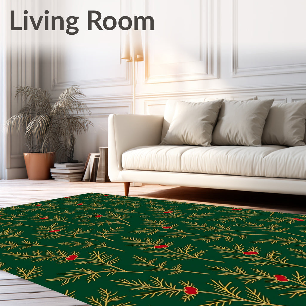 Emerald Red Berry Pine Sprig Rug