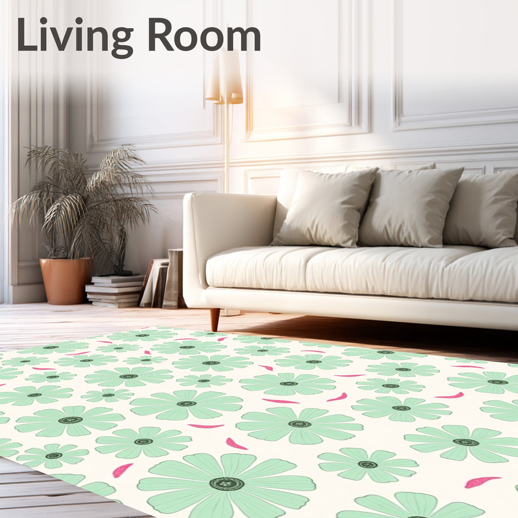 Whimsical Mint Flower Pattern Rug