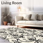 Classic Black Scrollwork Damask Pattern Rug