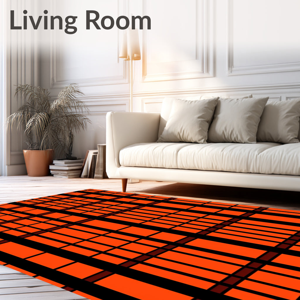 Bold Orange Intersecting Lines Design Rug