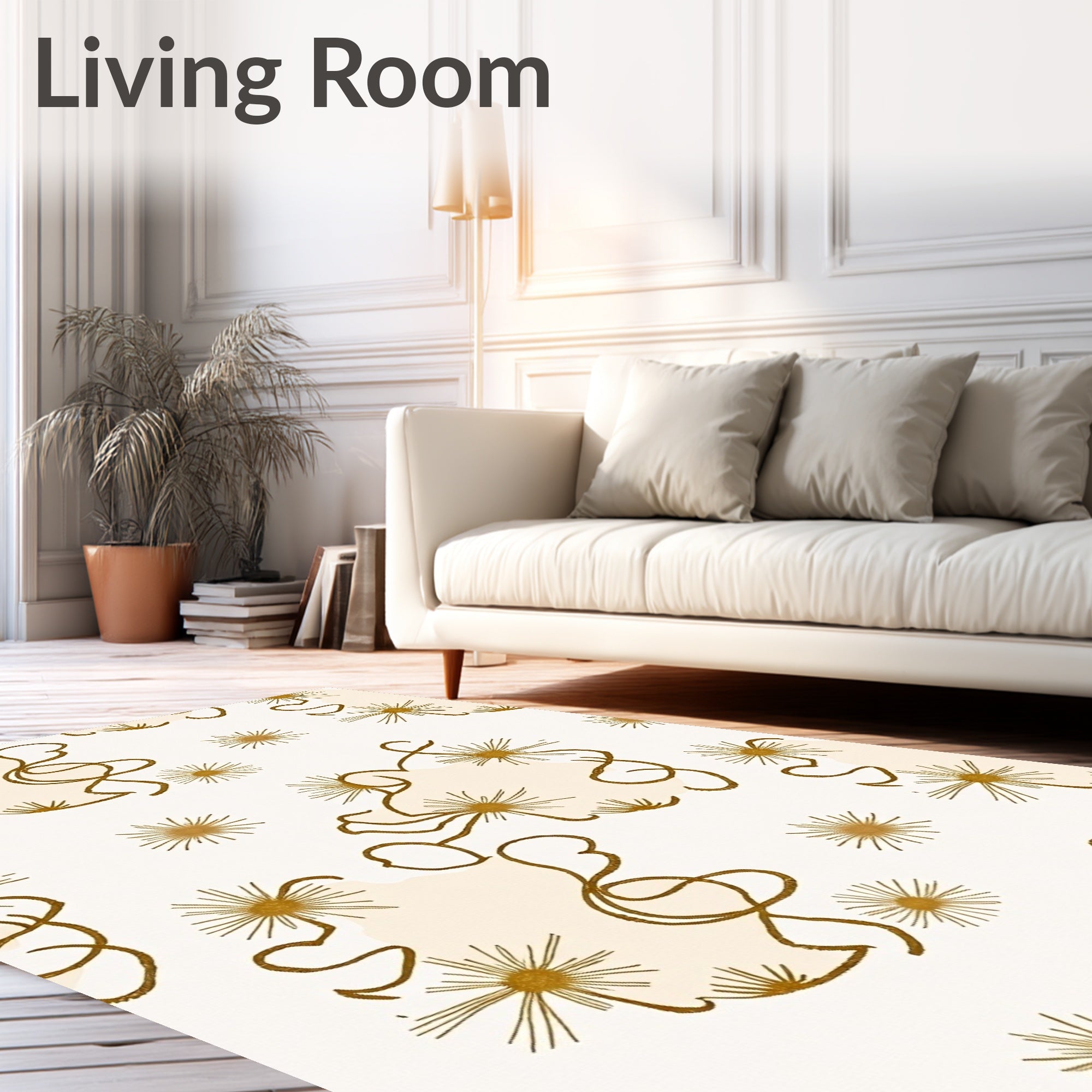 Gold Starburst And Swirl Pattern Rug