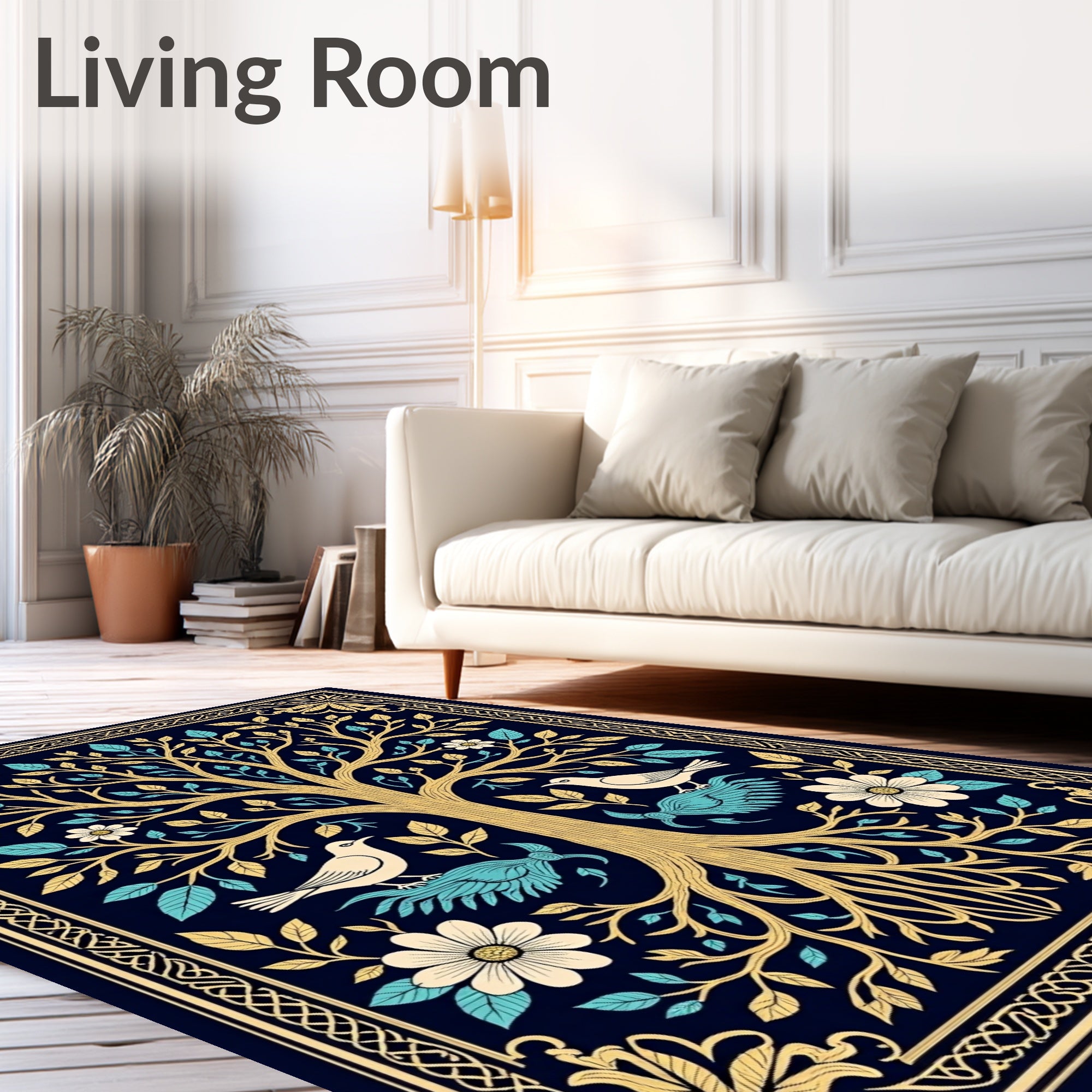 Tree of Life Birds Floral Border Design Rug