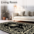 Black and Cream Floral Medallion Rug