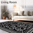 Ornate Black White Scrollwork Rug