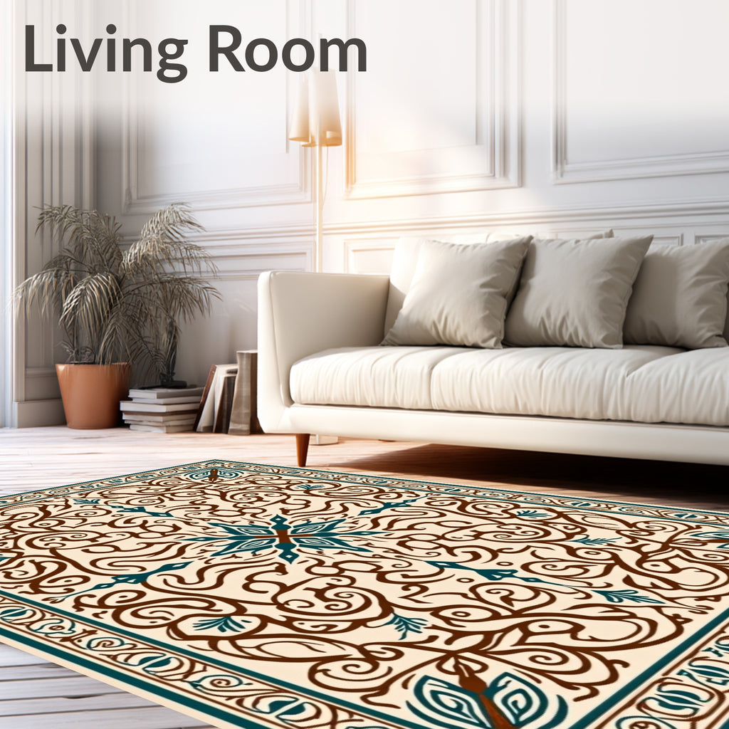 Ornate Floral Scrollwork Elegant Design Rug