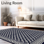 Dark White Geometric Leaf Pattern Rug