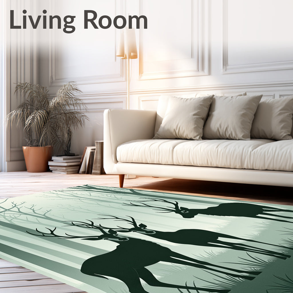 Misty Forest Deer Silhouette Design Rug