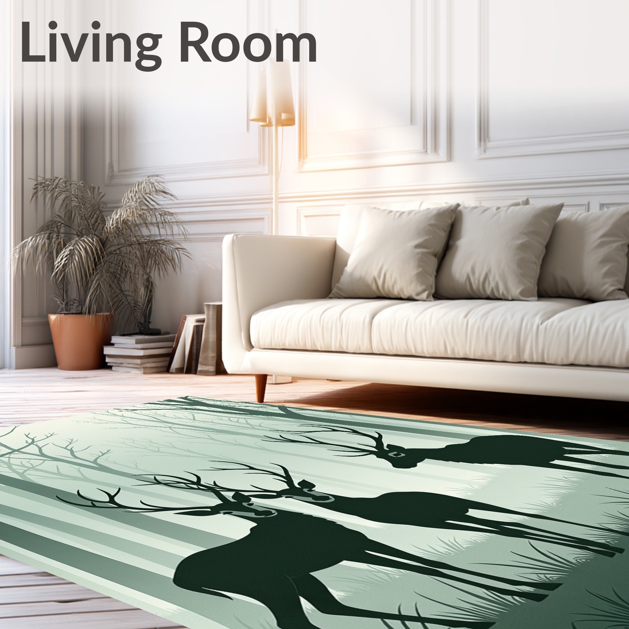 Misty Forest Deer Silhouette Design Rug