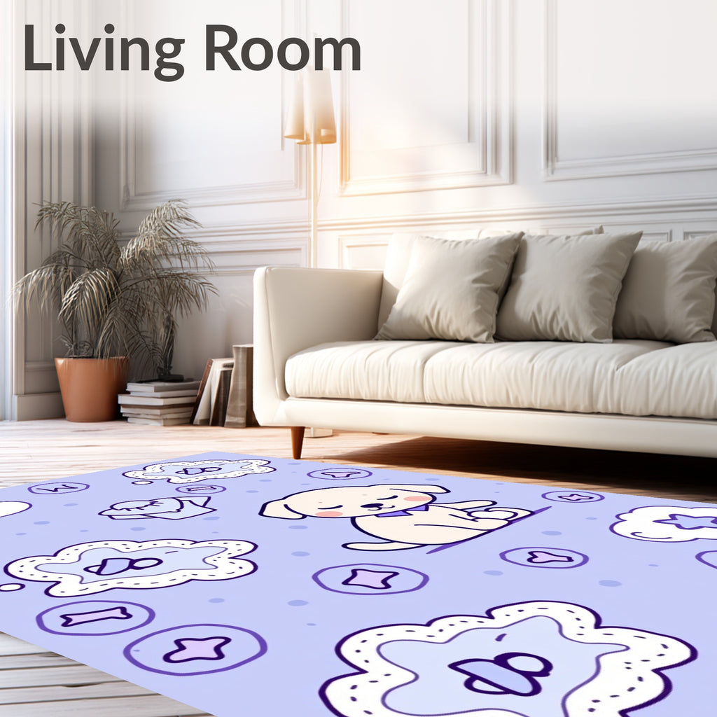 Cute Dog with Clouds Pattern Rug