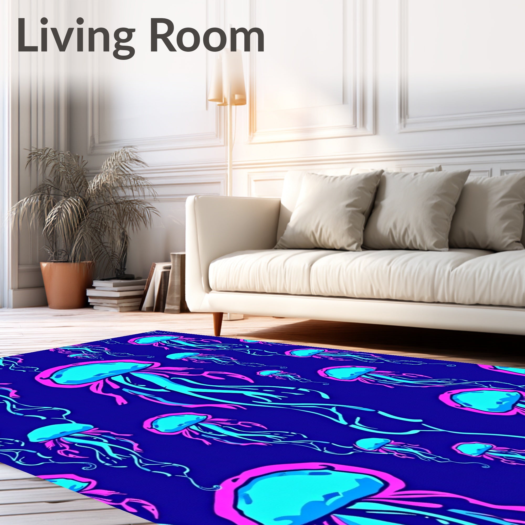 Stylized Jellyfish Pattern Vibrant Design Rug
