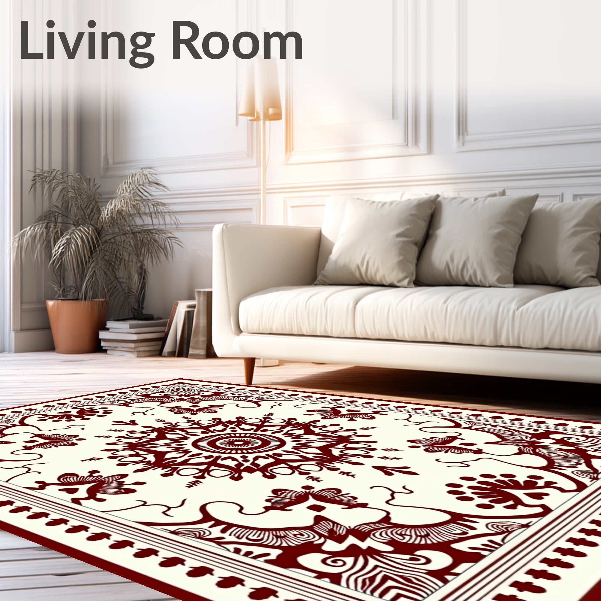 Ornamental Maroon Intricate Floral Design Rug