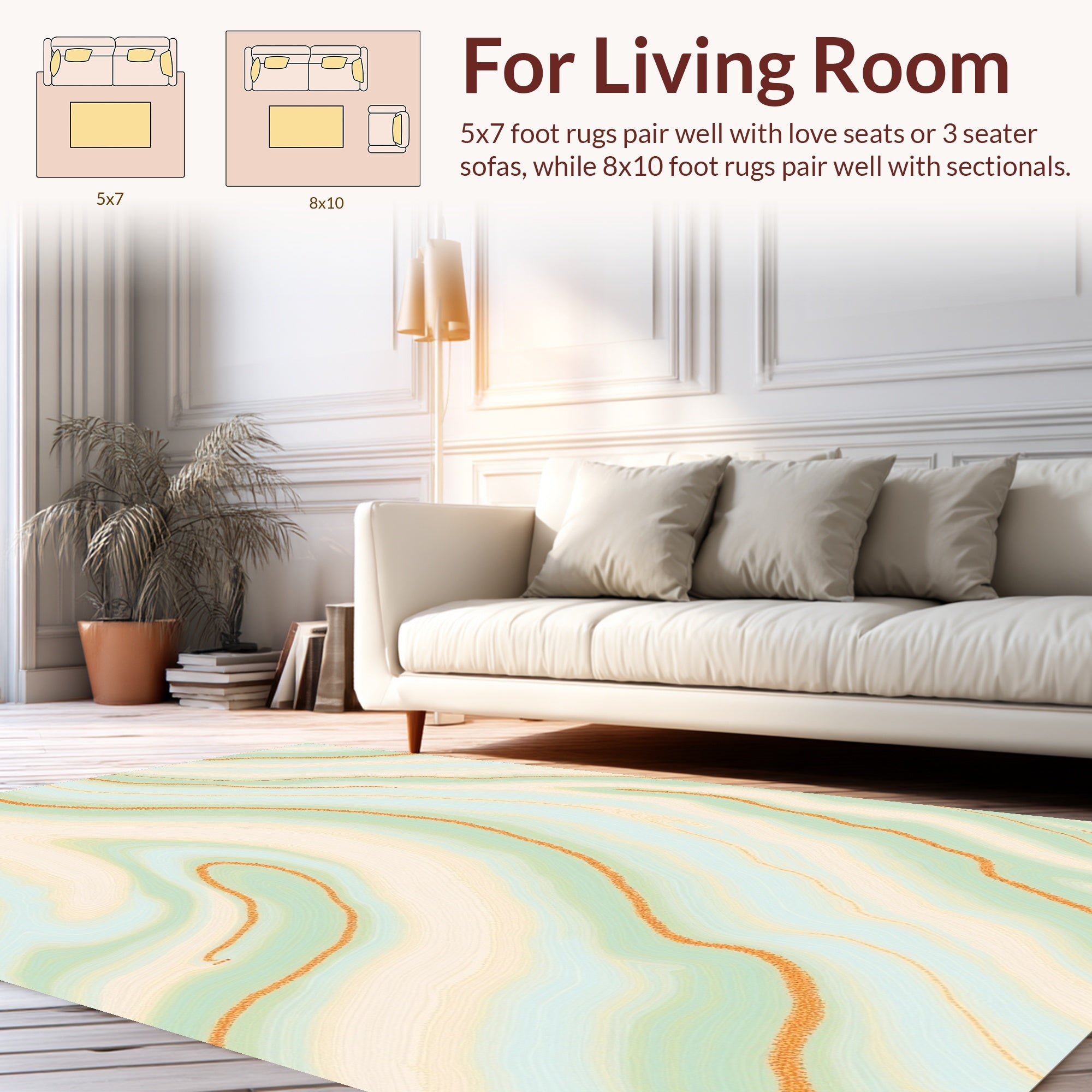 Wavy Mint Peach Marbled Lines Rug