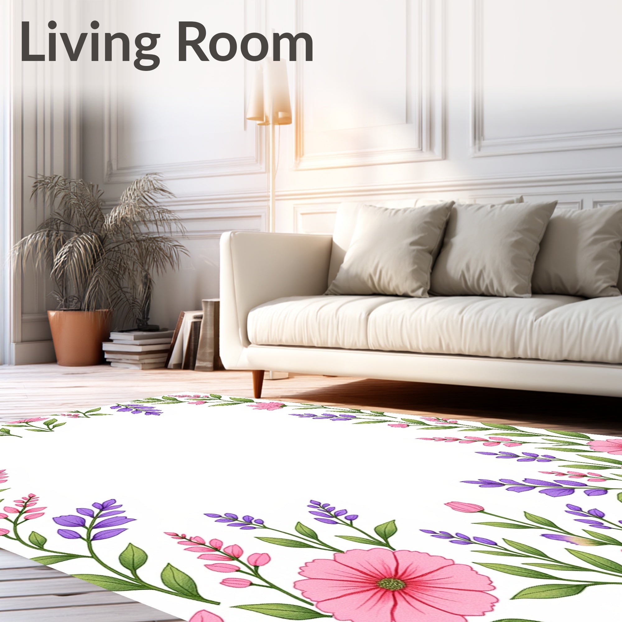 Whimsical Pink Purple Floral Border Rug
