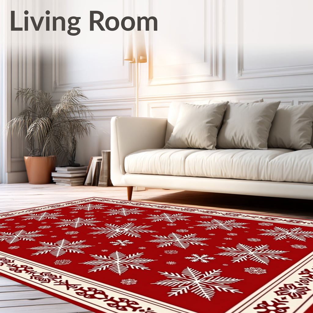 Red Snowflake Festive Pattern Rug