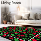 Bold Floral Pattern With Red Blossoms Rug