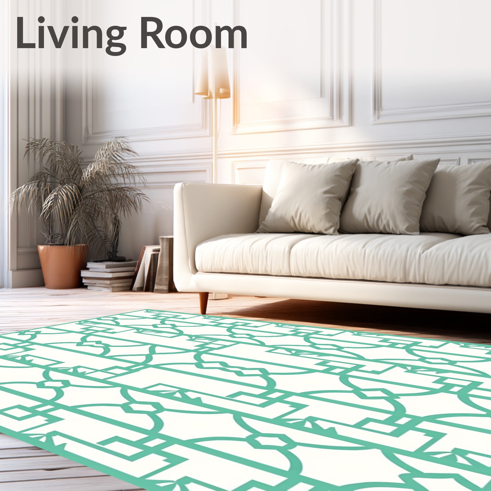 Green Geometric Lattice Inspired Pattern Rug
